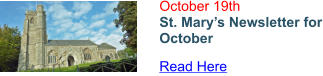 October 19th St. Mary’s Newsletter for October Read Here